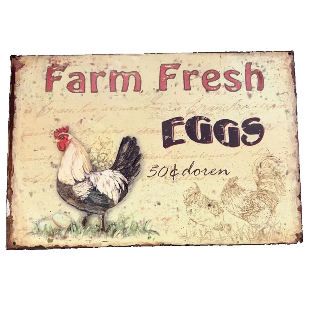 Farm Fresh Eggs Rustic Metal Wall Sign Chicken Farmhouse Kitchen Country Decor